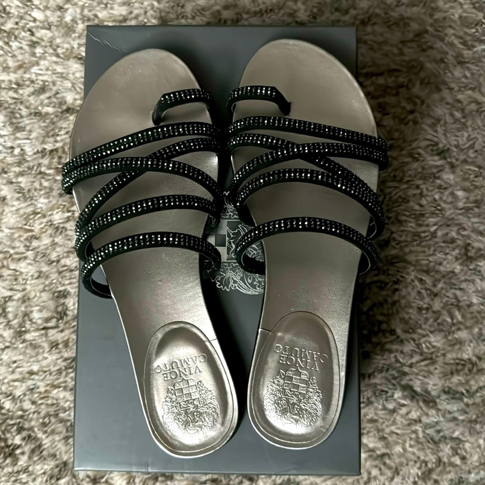 Never worn Vince Camuoto rhinestone black microsuede sandals